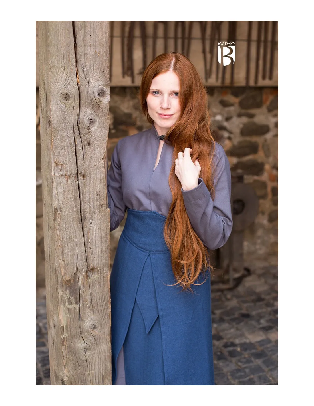 Falda medieval Tharya, algodón azul