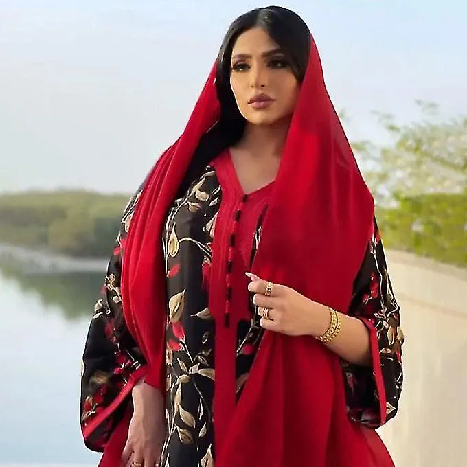 FEMALE DIGNIFIED STYLE VNECK FLOWERS LOOSE KAFTAN