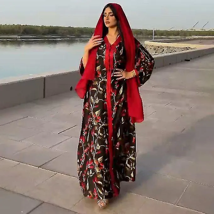 FEMALE DIGNIFIED STYLE VNECK FLOWERS LOOSE KAFTAN