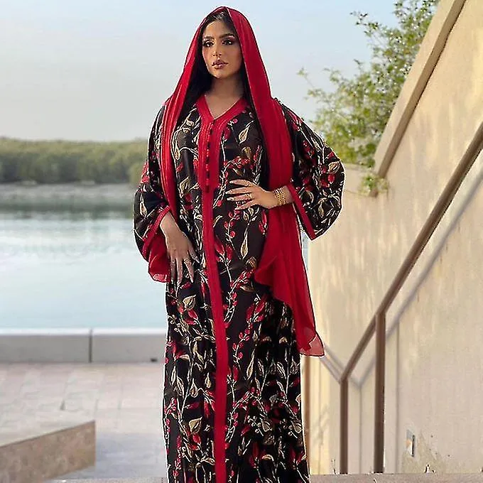 FEMALE DIGNIFIED STYLE VNECK FLOWERS LOOSE KAFTAN