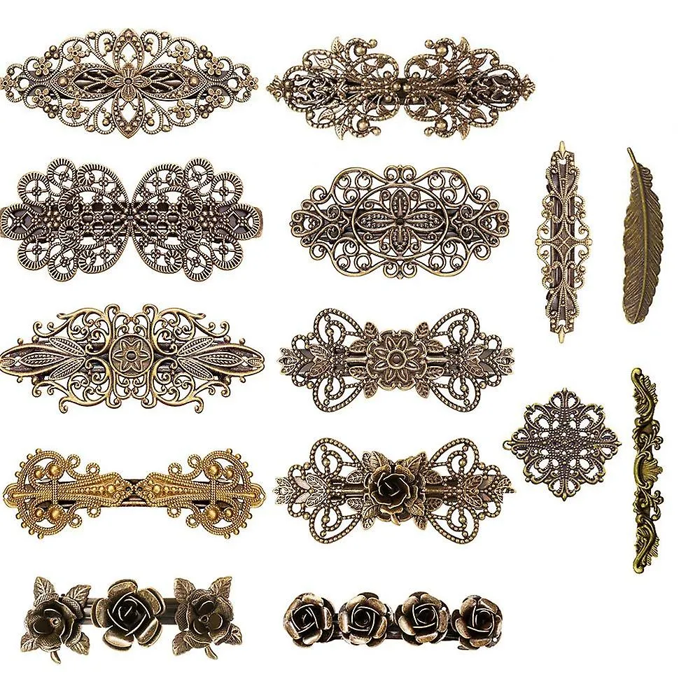 Kalolary 14 Stcke Franzsisch Haarspangen Retro Vintage Rosen Blume Blatt Wellen Federn Kronen Haarspangen Bobby Pins Braut Hochz