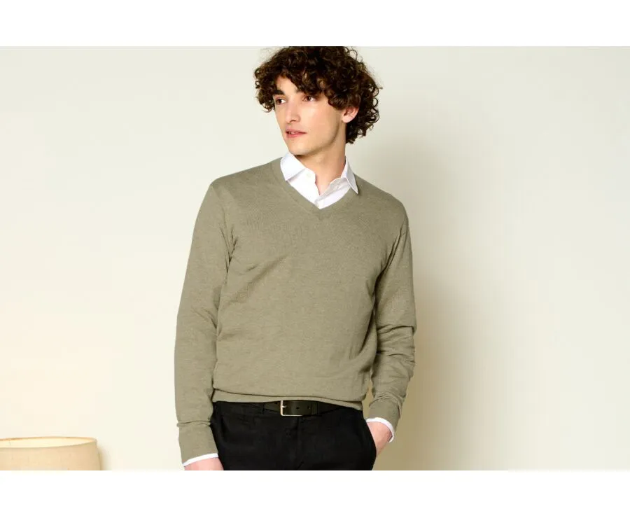 KHAKI MELANGE VNECK COTTON/LINEN JUMPER  VALIN