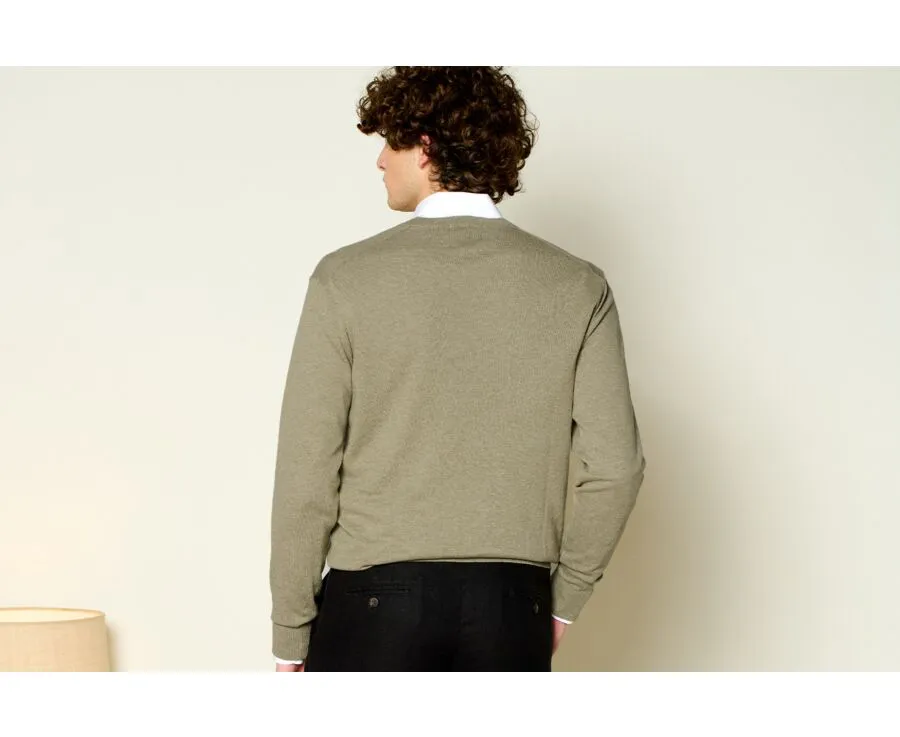 KHAKI MELANGE VNECK COTTON/LINEN JUMPER  VALIN
