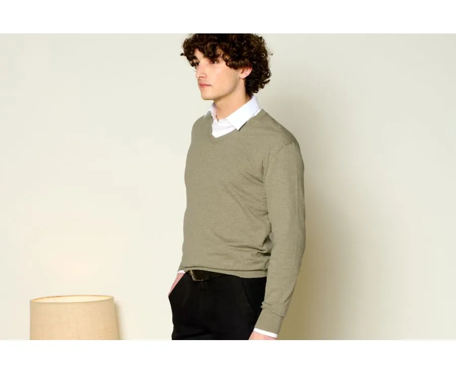 KHAKI MELANGE VNECK COTTON/LINEN JUMPER  VALIN