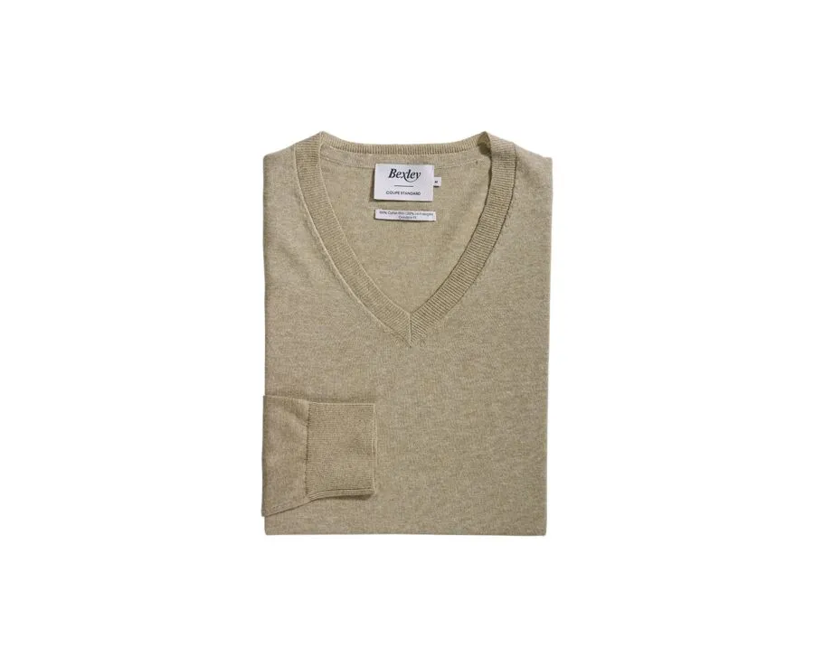 KHAKI MELANGE VNECK COTTON/LINEN JUMPER  VALIN