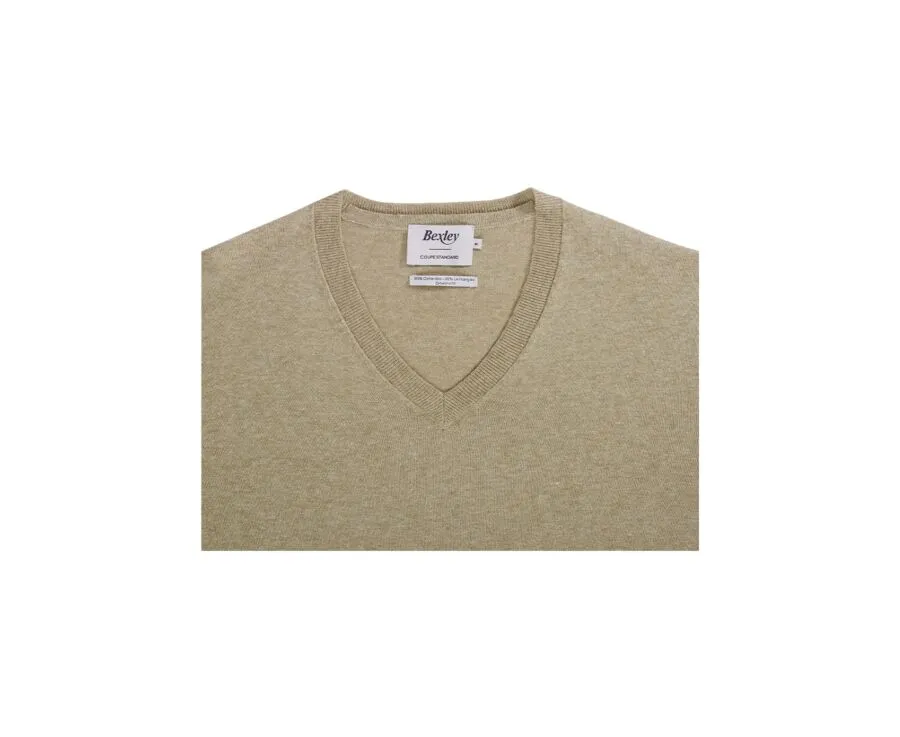 KHAKI MELANGE VNECK COTTON/LINEN JUMPER  VALIN