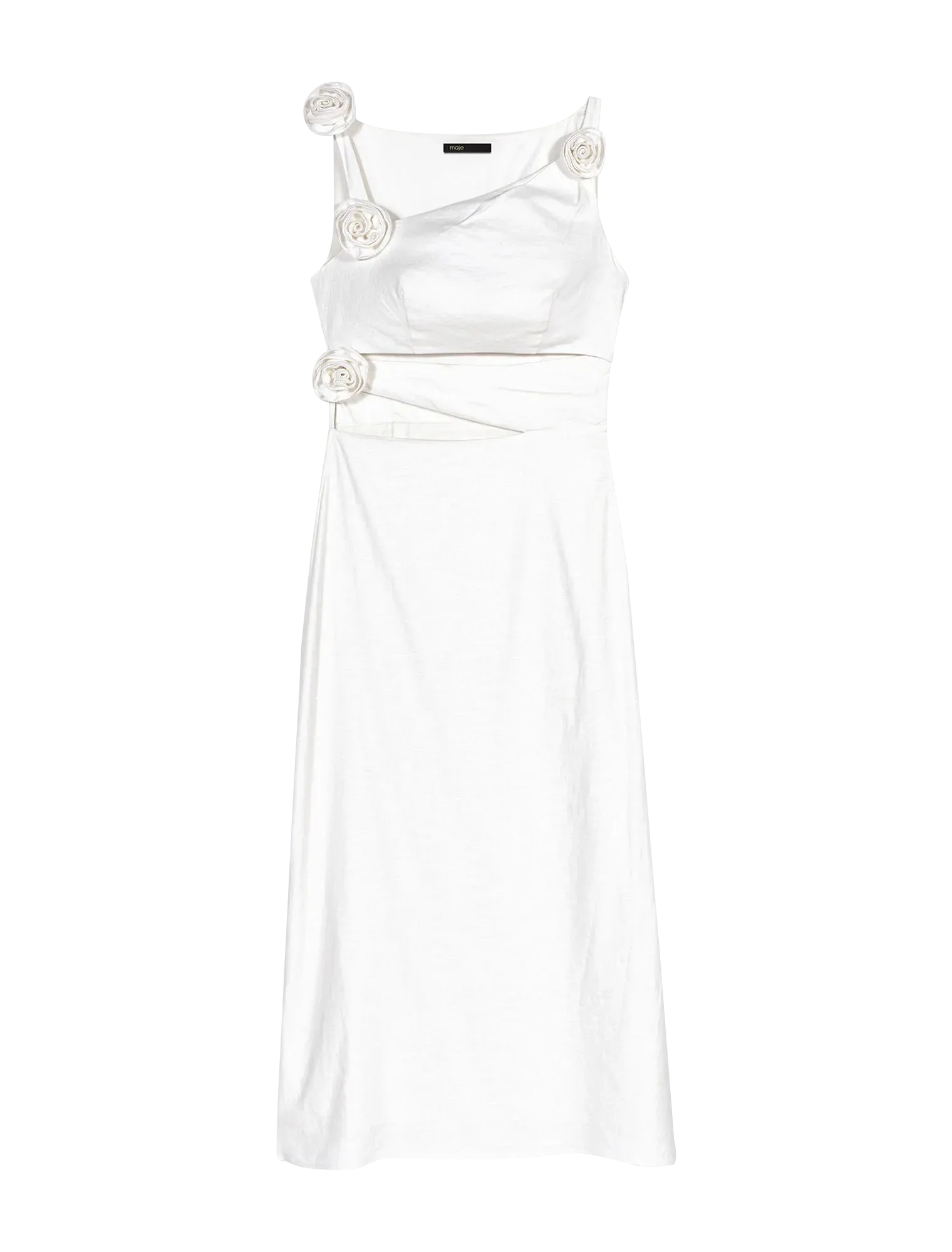MAJE Vestido largo con recortes en lino mezclado en blanco
