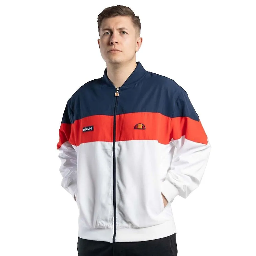 MEN'S ELLESSE BROLO 0279 RETRO CONTRAST COLOUR BLOCK BASEBALL COLLAR TRACK TOP  NAVY/RED/WHITE