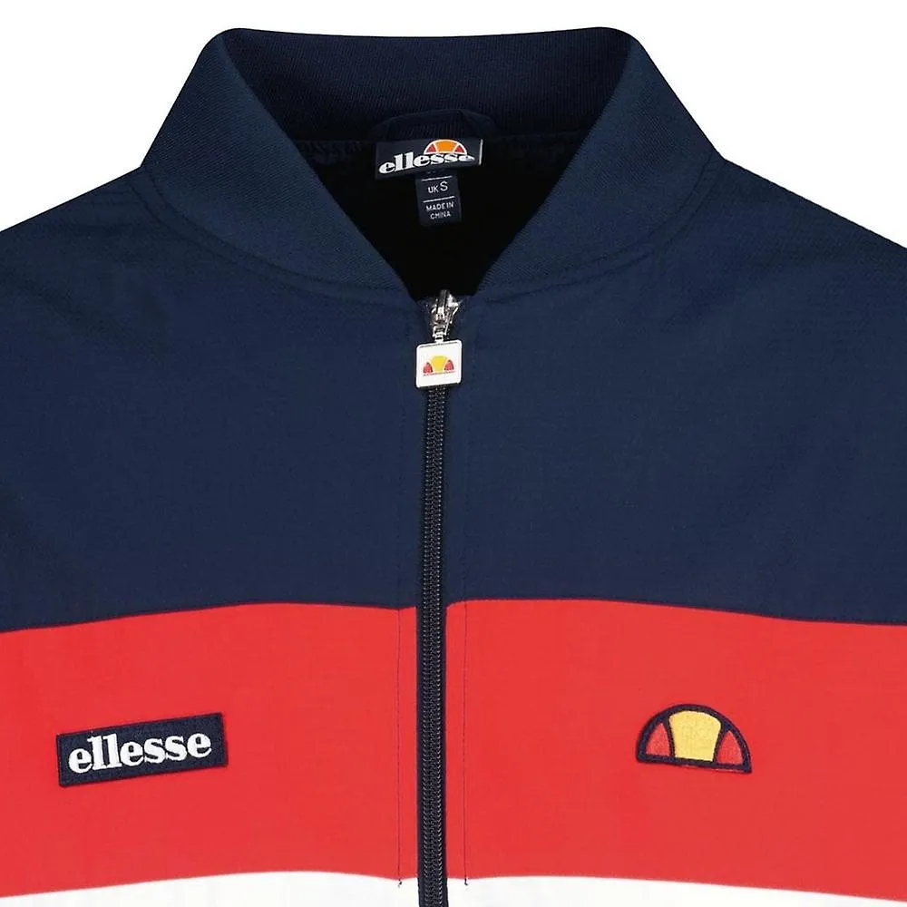 MEN'S ELLESSE BROLO 0279 RETRO CONTRAST COLOUR BLOCK BASEBALL COLLAR TRACK TOP  NAVY/RED/WHITE
