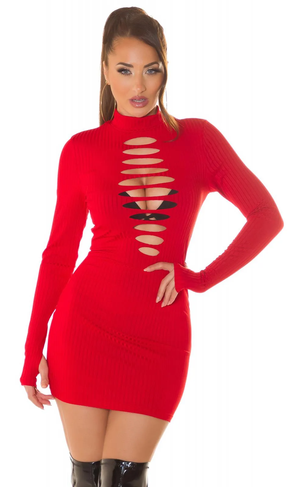 Mini vestido ajustado con aberturas rojo