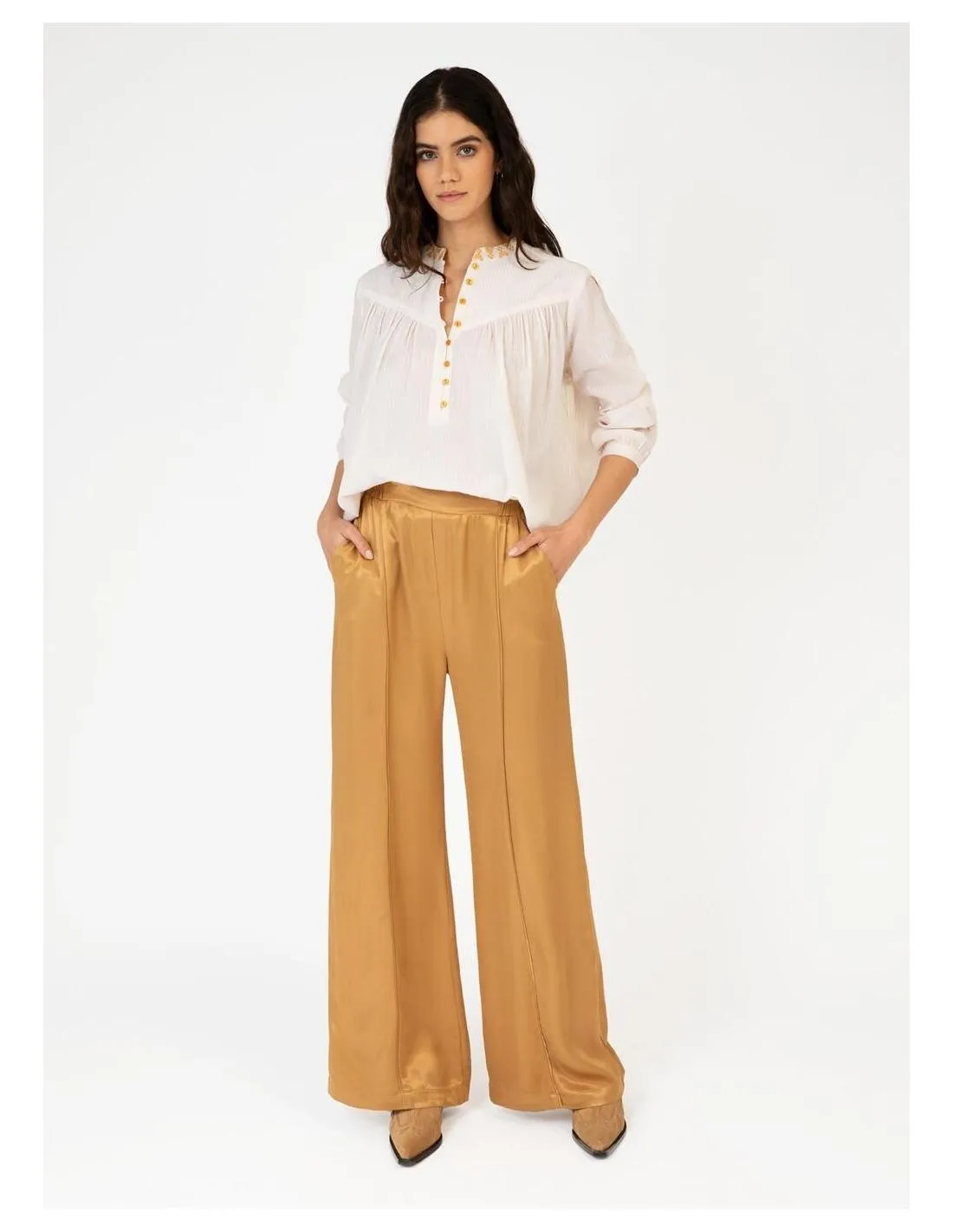 PANTALÓN DE SATÉN DORADO ANGE PRISME