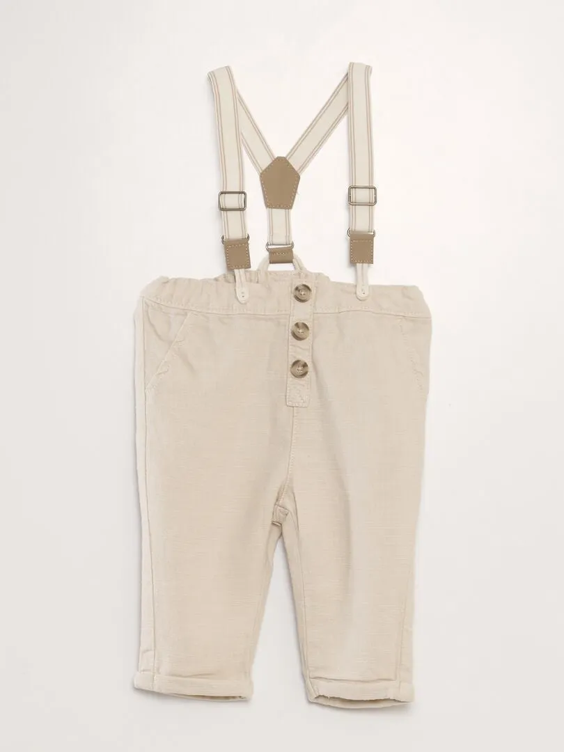 PANTALóN CHINO DE LINO CON TIRANTES  BLANCO