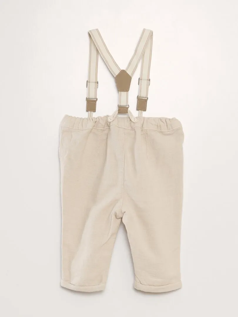 PANTALóN CHINO DE LINO CON TIRANTES  BLANCO
