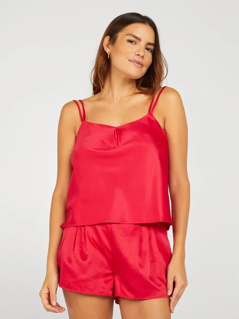 PANTALóN CORTO DE PIJAMA DE RASO 'SANS COMPLEXE'  ROJO
