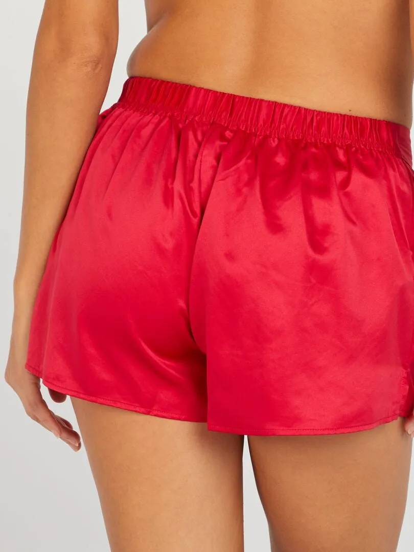 PANTALóN CORTO DE PIJAMA DE RASO 'SANS COMPLEXE'  ROJO
