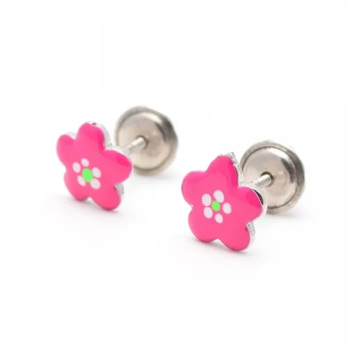Pendientes florecitas rosa intenso