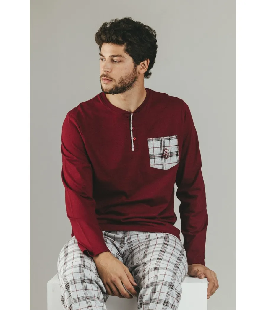 Pijama invierno hombre Admas Classic Garnet Style granate algodón tallas Especiales