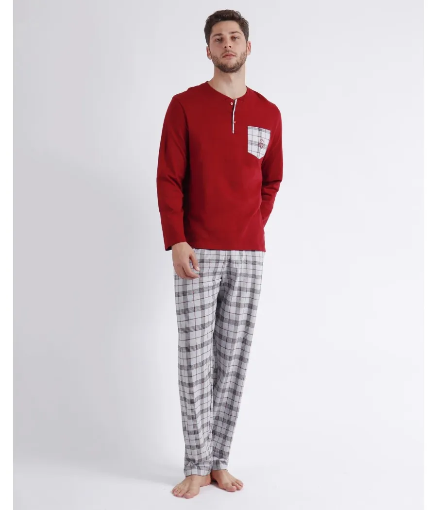 Pijama invierno hombre Admas Classic Garnet Style granate algodón tallas Especiales