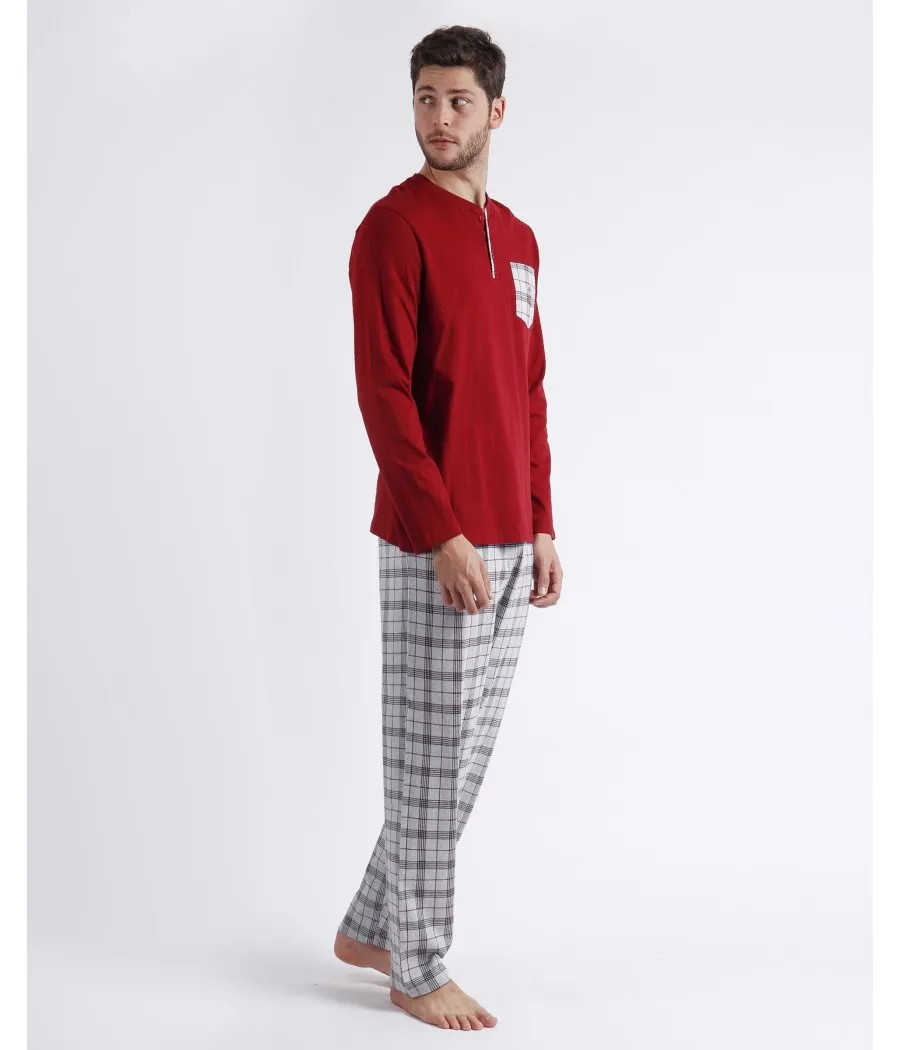 Pijama invierno hombre Admas Classic Garnet Style granate algodón tallas Especiales