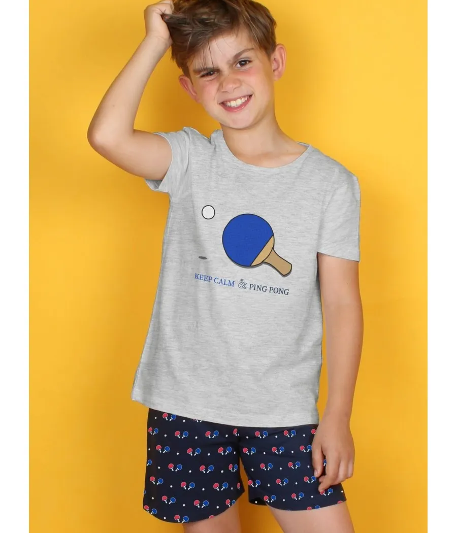 Pijama verano niño DIVER Ping Pong gris algodón