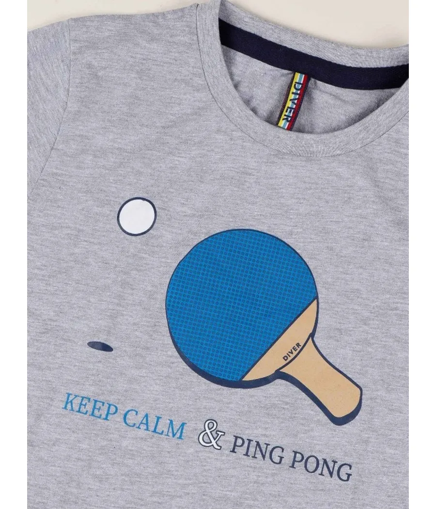 Pijama verano niño DIVER Ping Pong gris algodón