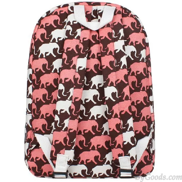 Red Lovely Cartoon Elephant Graffiti Canvas Backpack