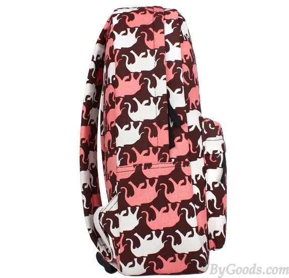 Red Lovely Cartoon Elephant Graffiti Canvas Backpack
