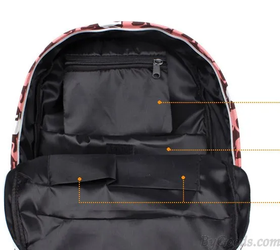 Red Lovely Cartoon Elephant Graffiti Canvas Backpack