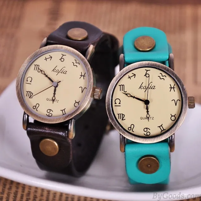 Retro Constellation Symbol Leather Watch