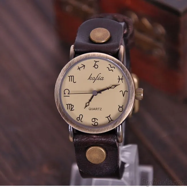Retro Constellation Symbol Leather Watch