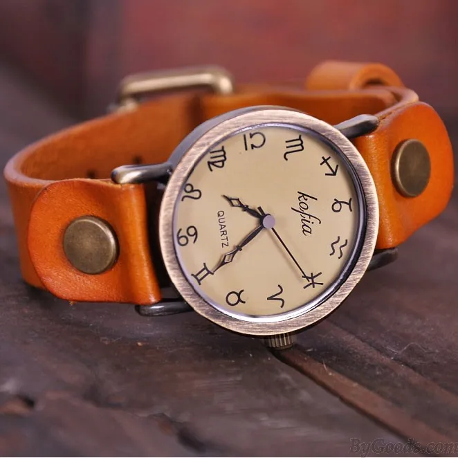 Retro Constellation Symbol Leather Watch