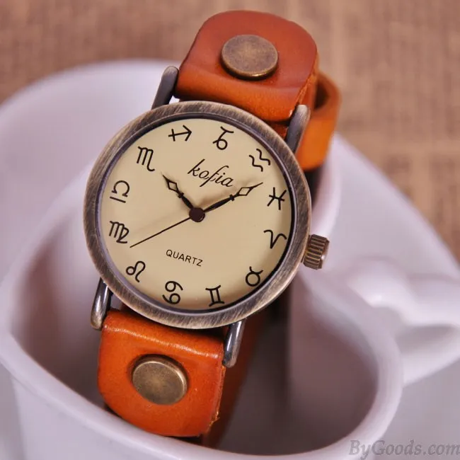 Retro Constellation Symbol Leather Watch