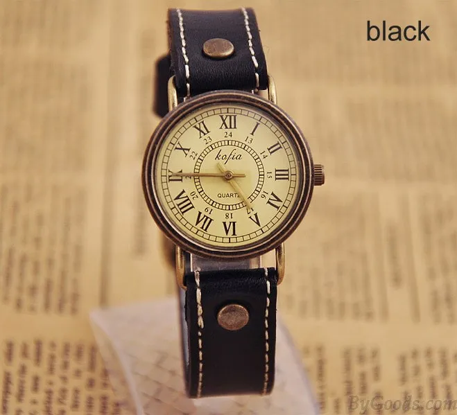 Retro Roman Scale Leather Watch