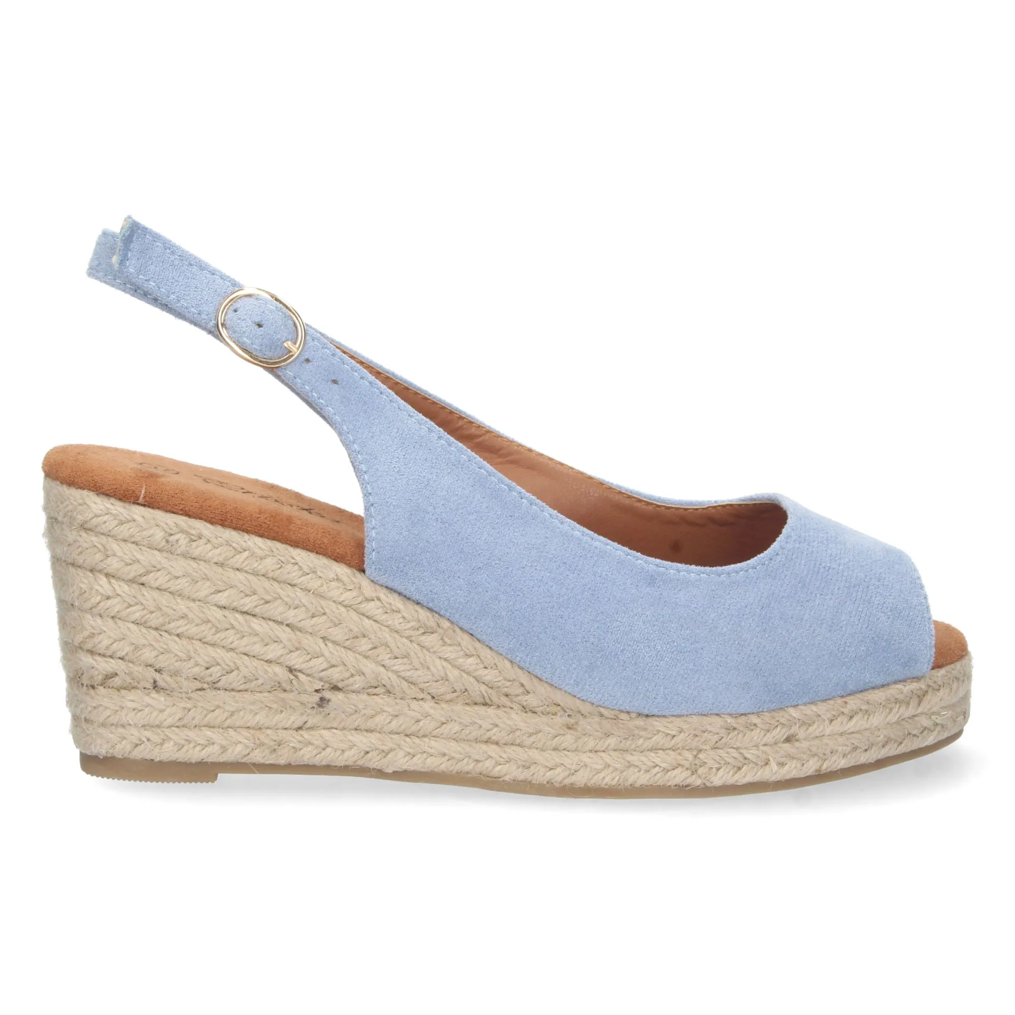 Sandalias cuña media yute y talon descubierto mujer azul