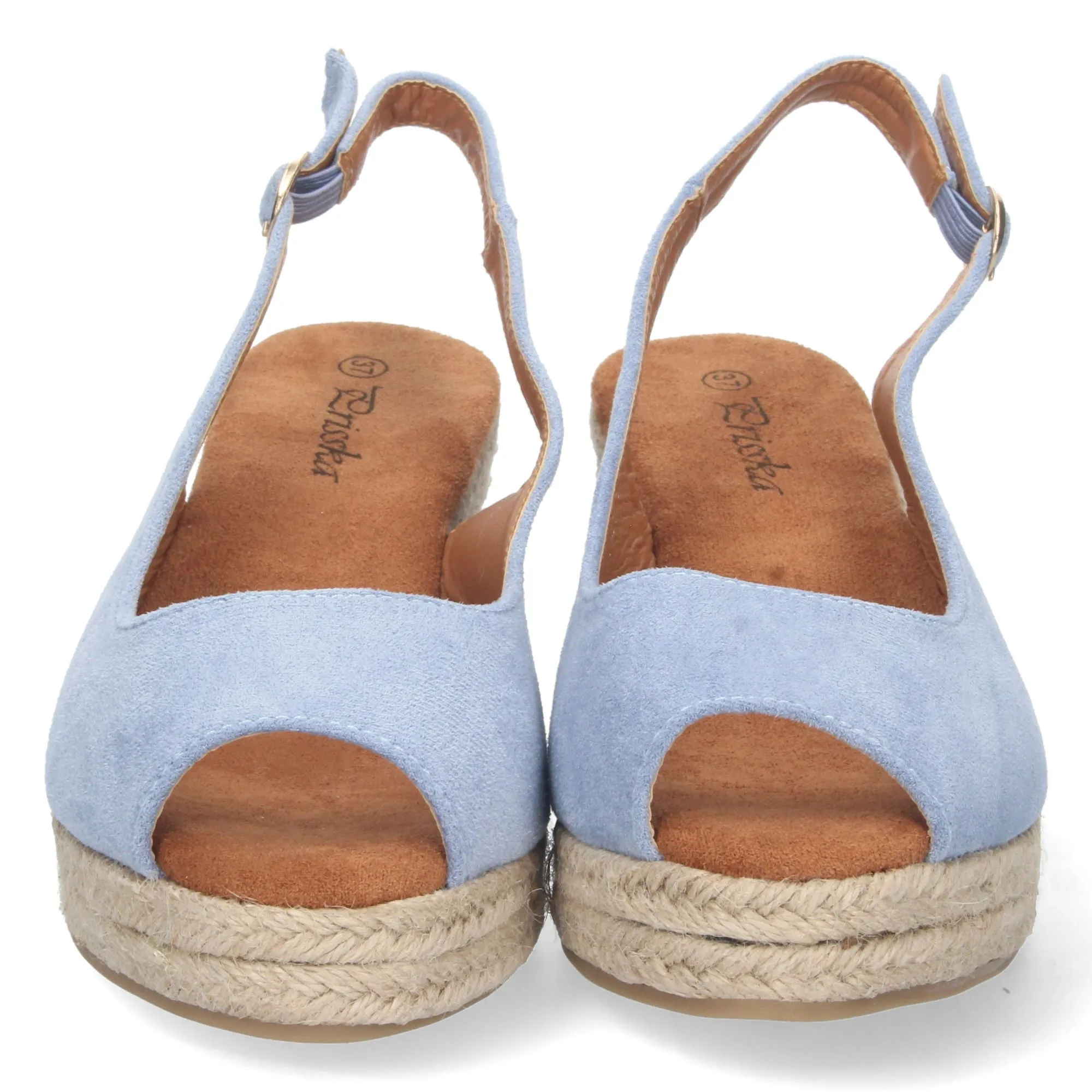 Sandalias cuña media yute y talon descubierto mujer azul