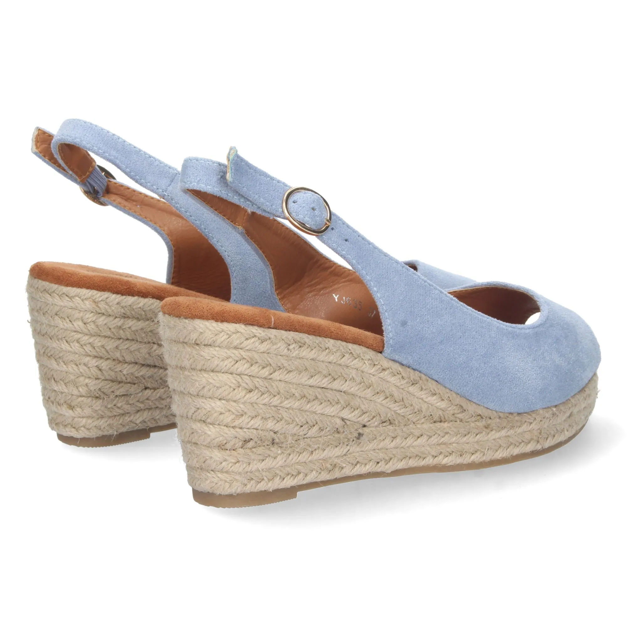Sandalias cuña media yute y talon descubierto mujer azul