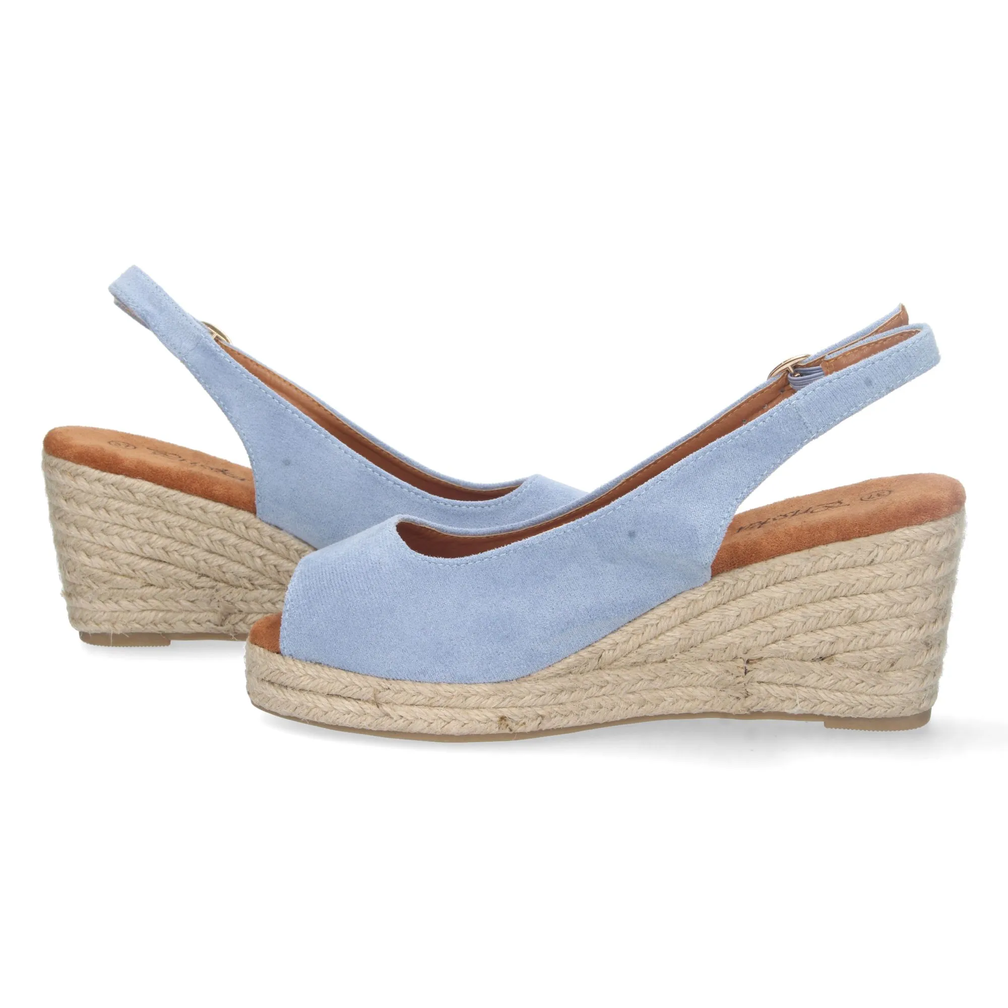 Sandalias cuña media yute y talon descubierto mujer azul