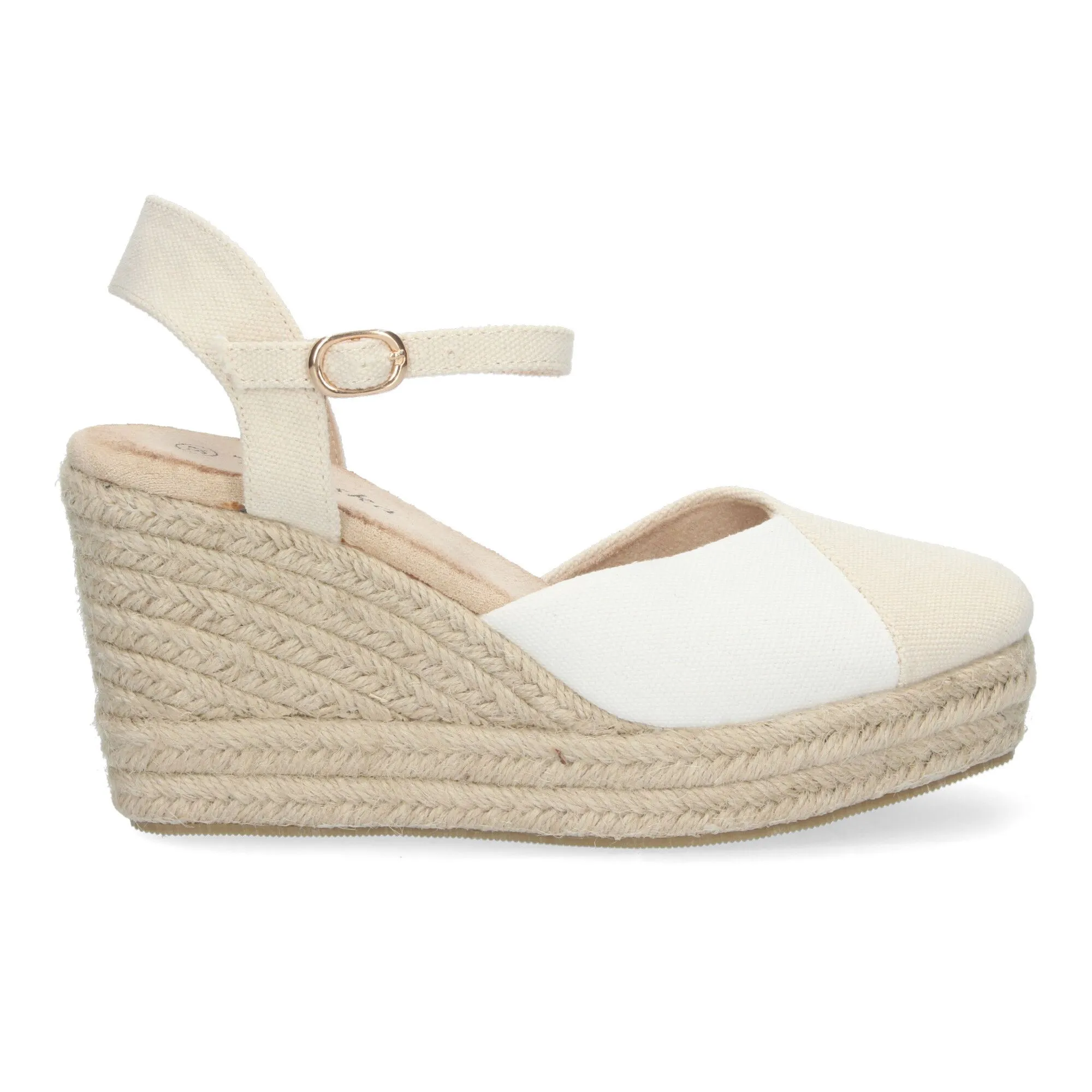 Sandalias de cuña en yute cómoda pala bicolor para mujer color blanco y beige JSZ278