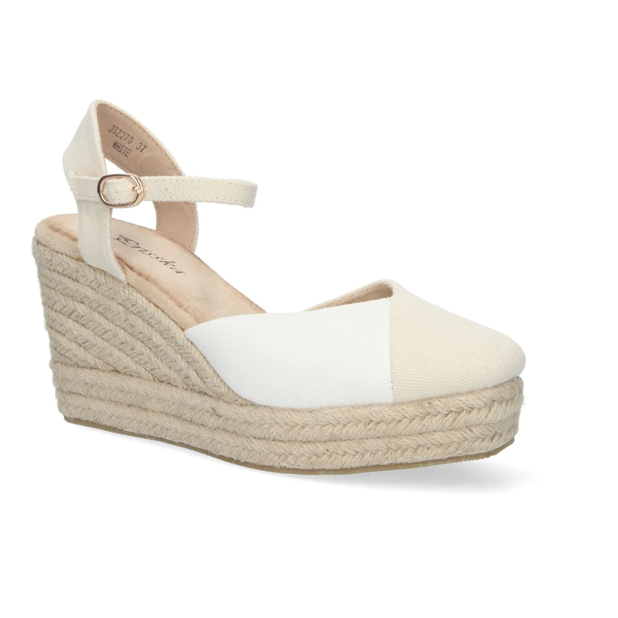 Sandalias de cuña en yute cómoda pala bicolor para mujer color blanco y beige JSZ278
