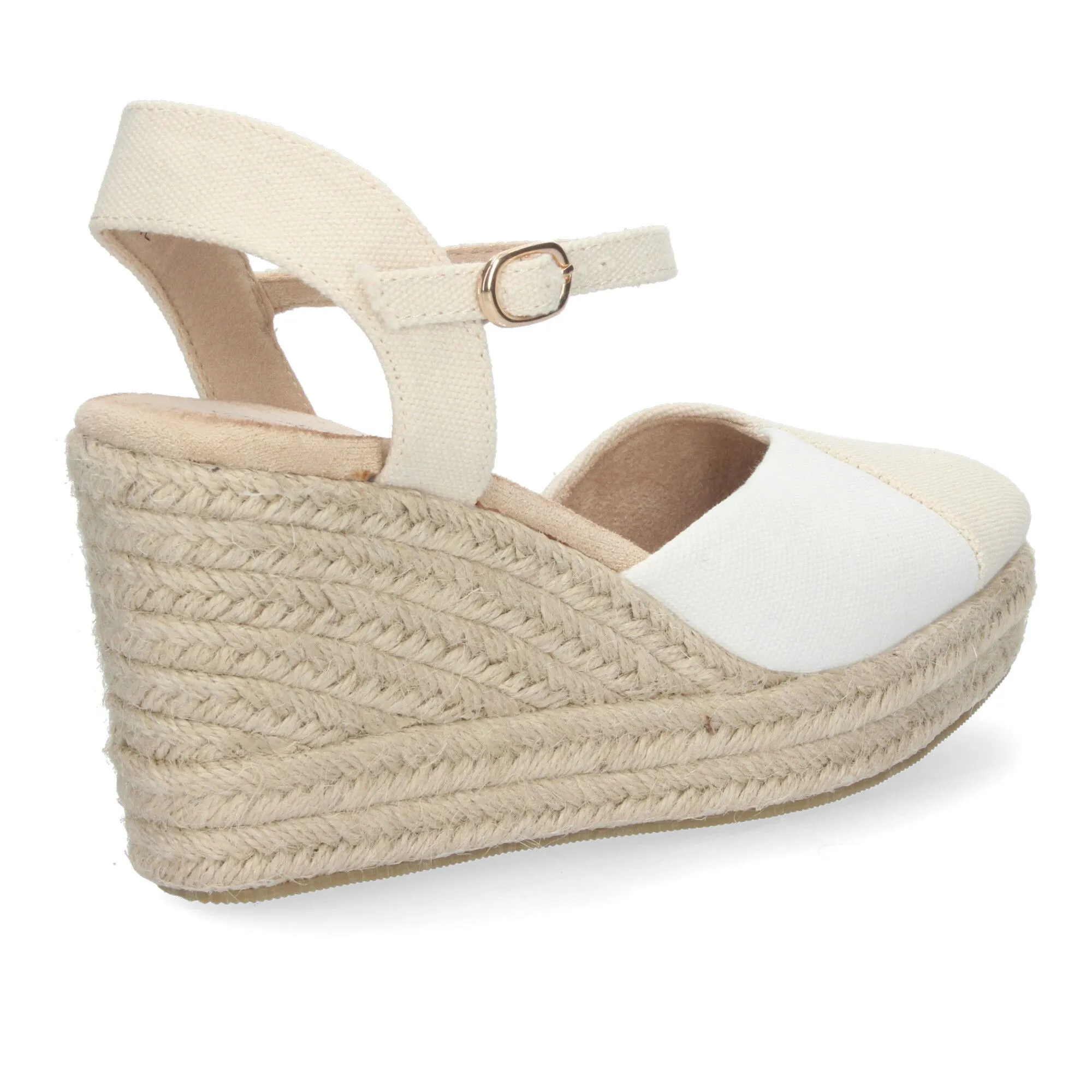 Sandalias de cuña en yute cómoda pala bicolor para mujer color blanco y beige JSZ278
