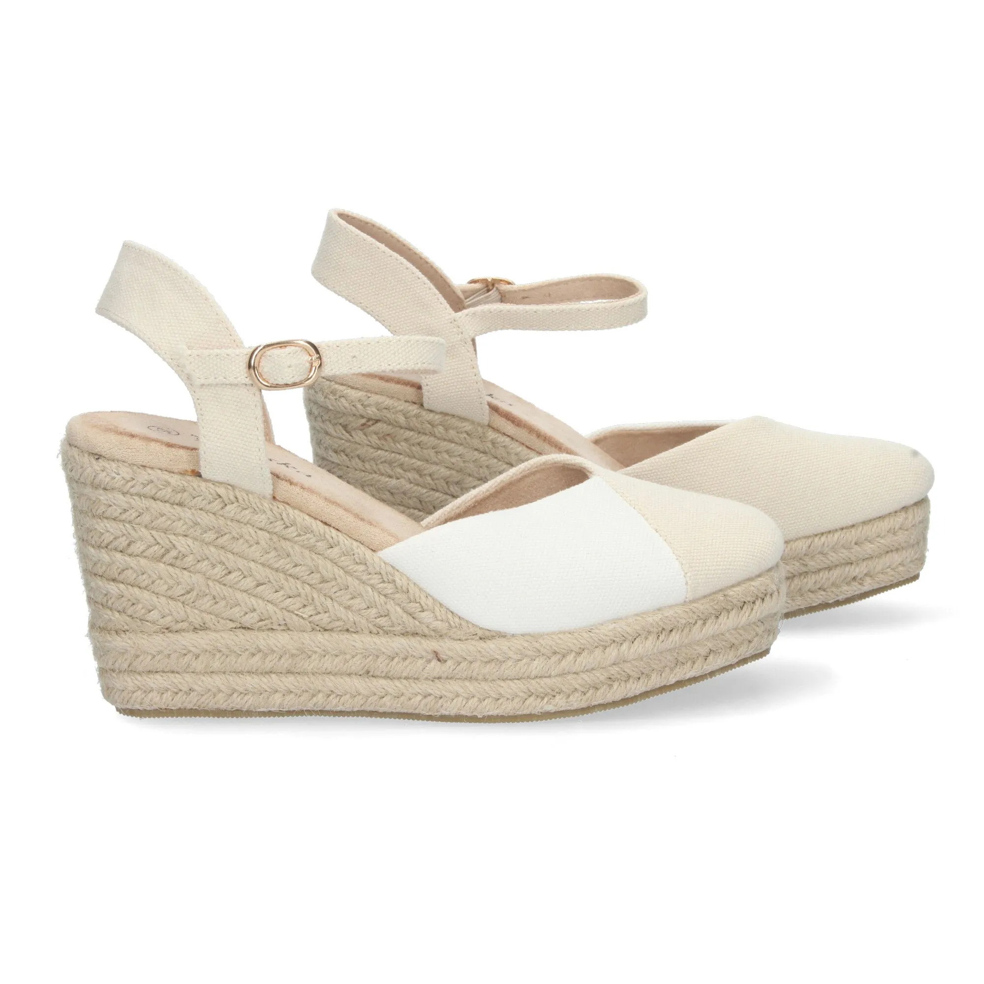 Sandalias de cuña en yute cómoda pala bicolor para mujer color blanco y beige JSZ278