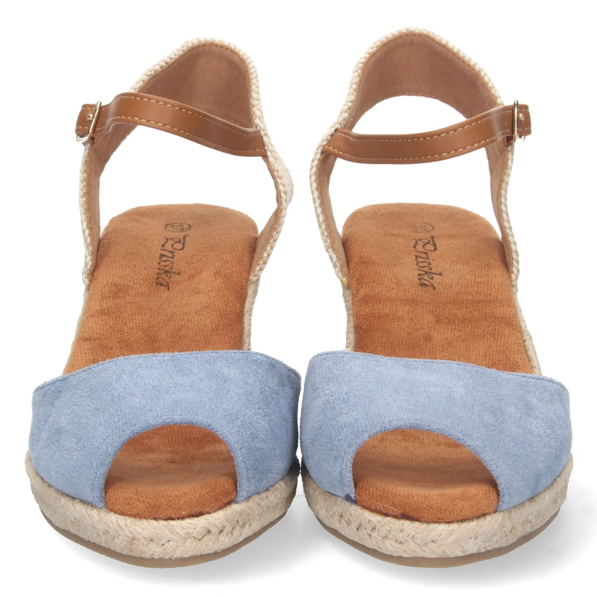 Sandalias de cuña media de yute mujer color azul