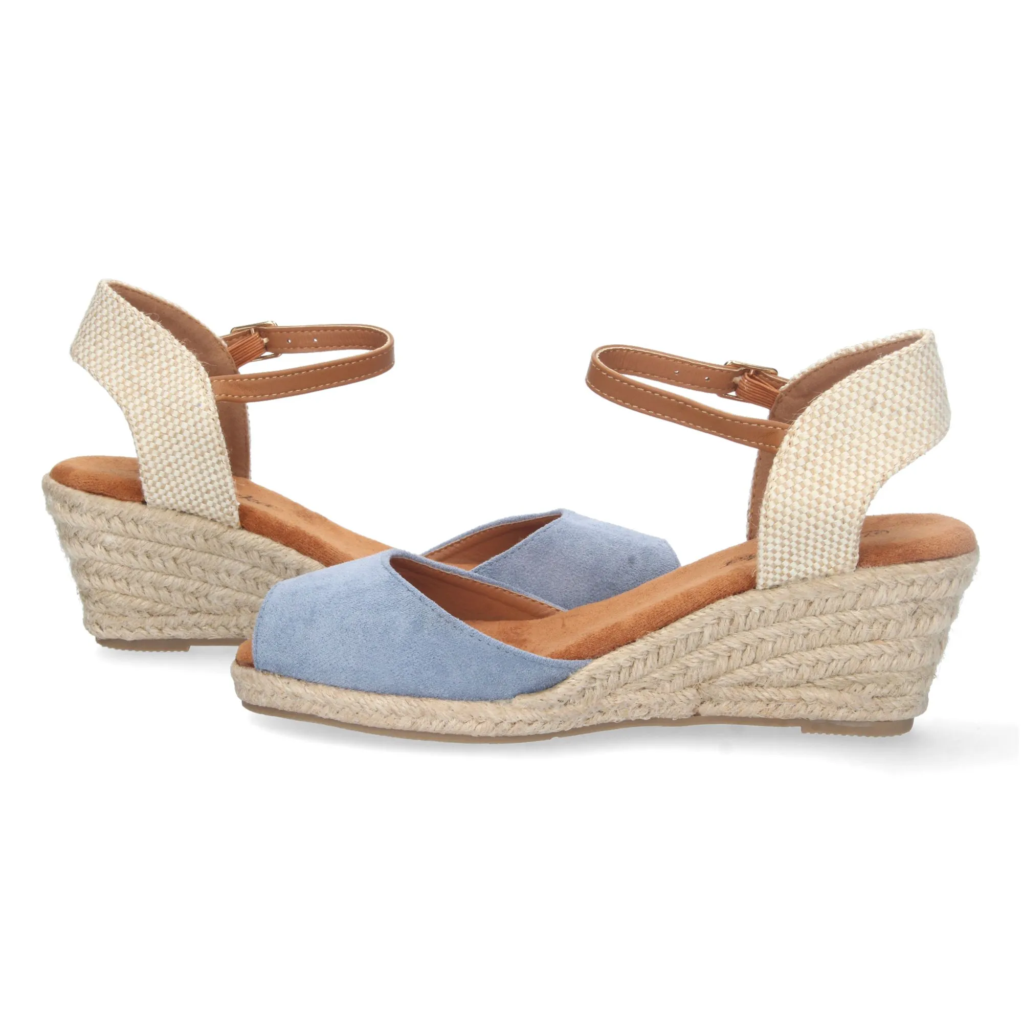 Sandalias de cuña media de yute mujer color azul