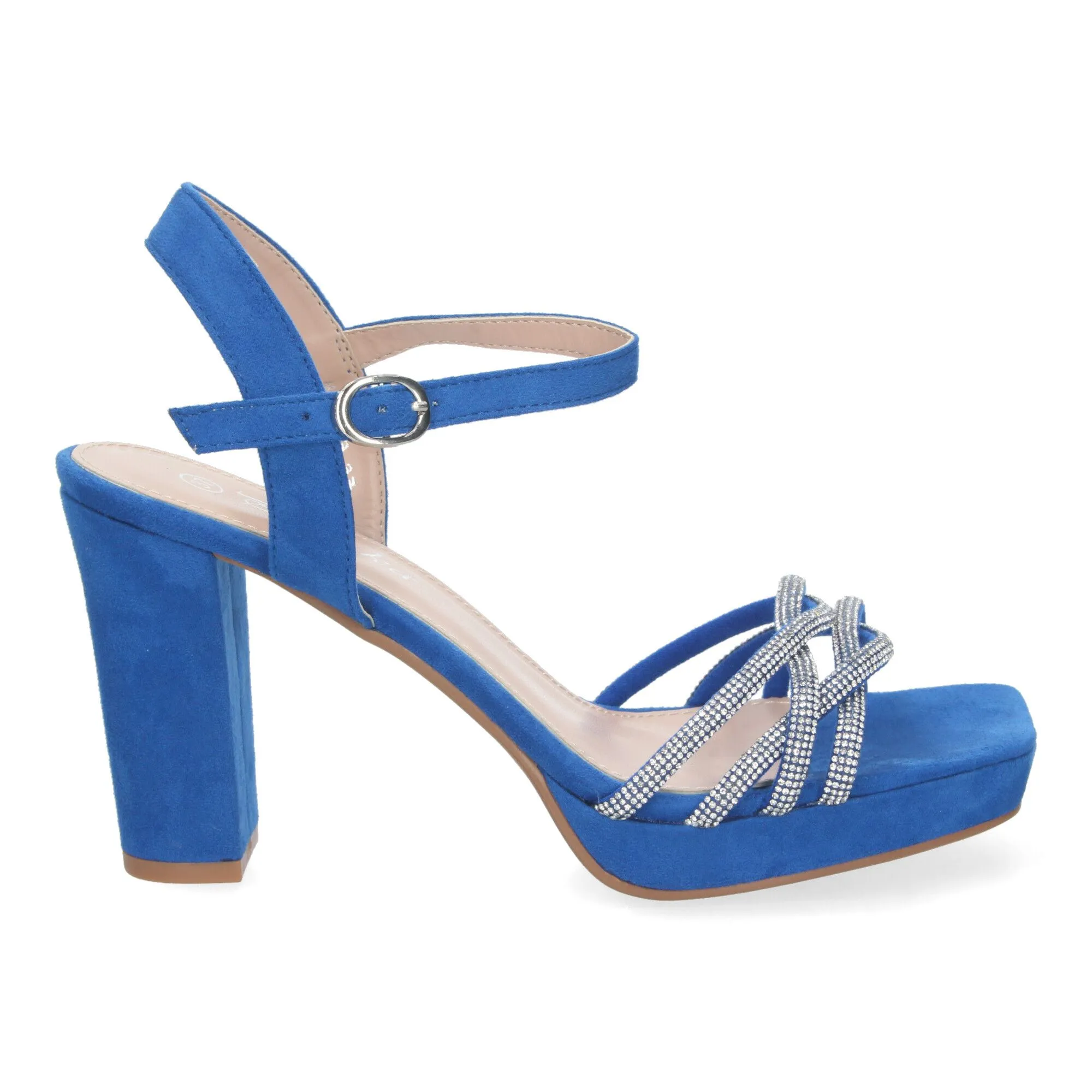 Sandalias de tacón para fiesta pala brillante mujer color azul WXL772