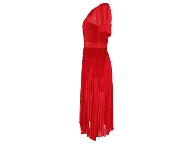 SELF PORTRAIT VESTIDO MIDI PLISADO DE SEDA ROJA SELFPORTRAIT 
