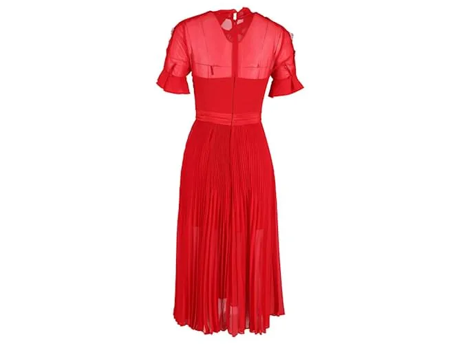 SELF PORTRAIT VESTIDO MIDI PLISADO DE SEDA ROJA SELFPORTRAIT 