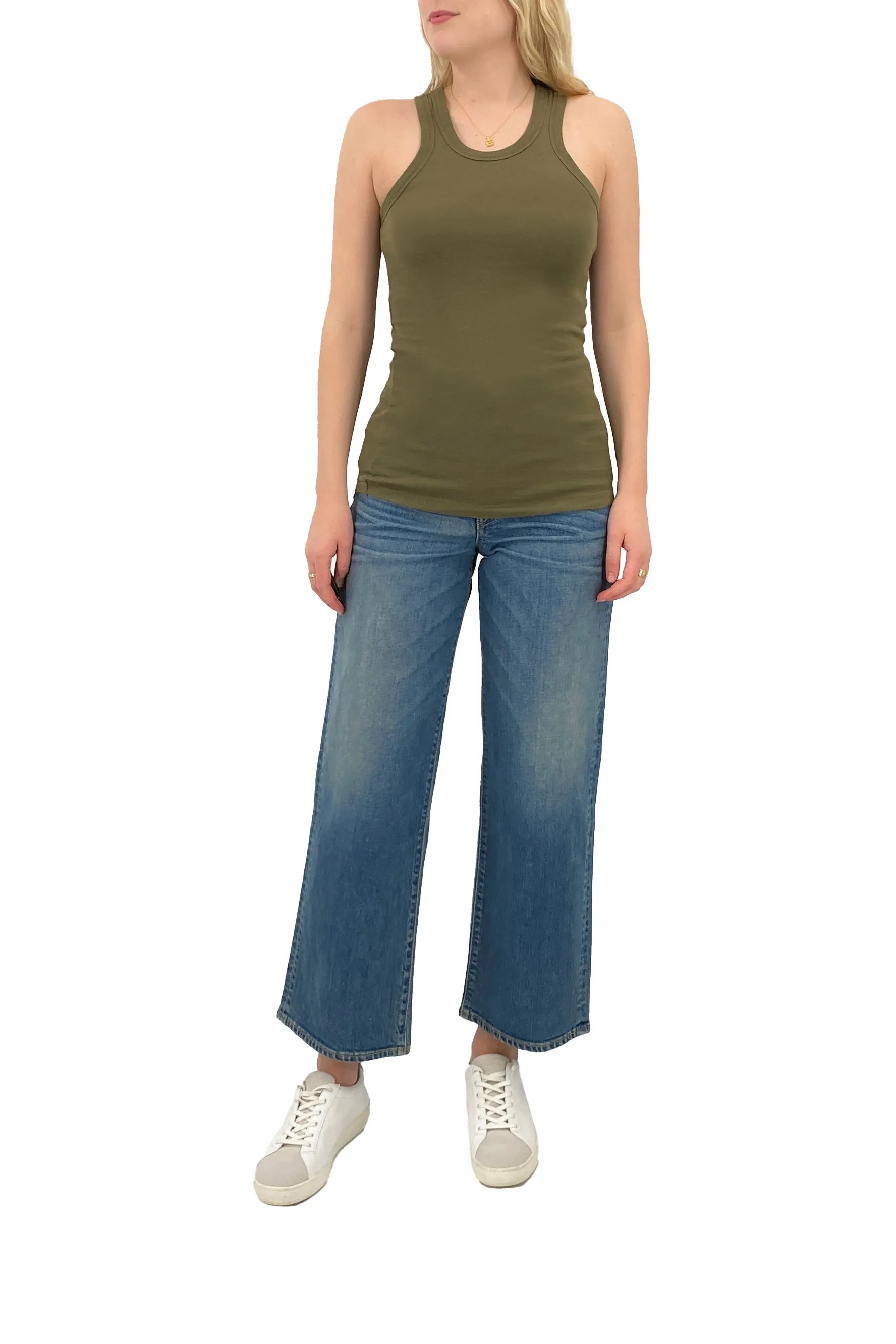 Slim Superfine Rib Tank in Caper Green