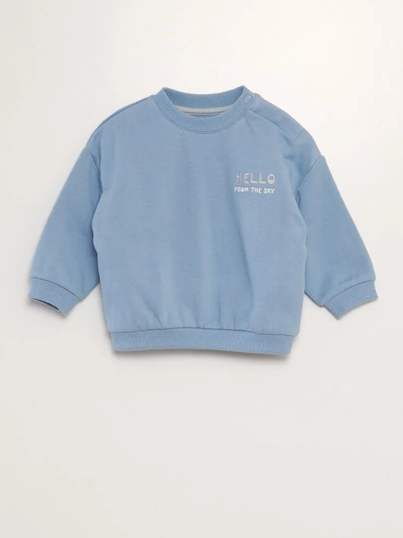 SUDADERA DE CUELLO REDONDO ESTAMPADA CON BORDADO  AZUL