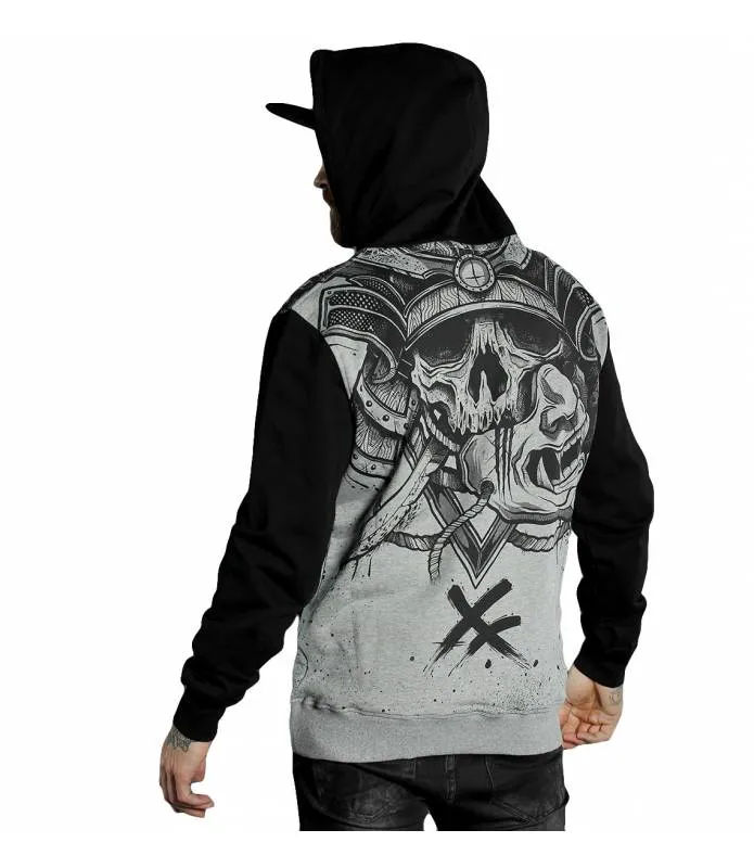 SUDADERA HOMBRE SAMURAI GRIS MANGA LARGA NEGRA HYRAW FW22M34
