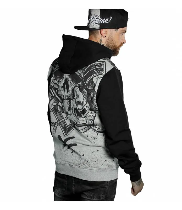 SUDADERA HOMBRE SAMURAI GRIS MANGA LARGA NEGRA HYRAW FW22M34
